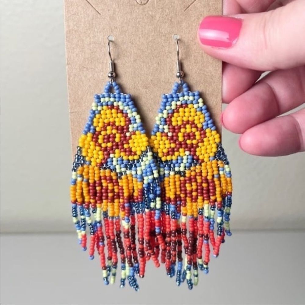 Handmade Glass Seed Bead Earrings Floral Summer Bohemian Pretty Dangle Drop